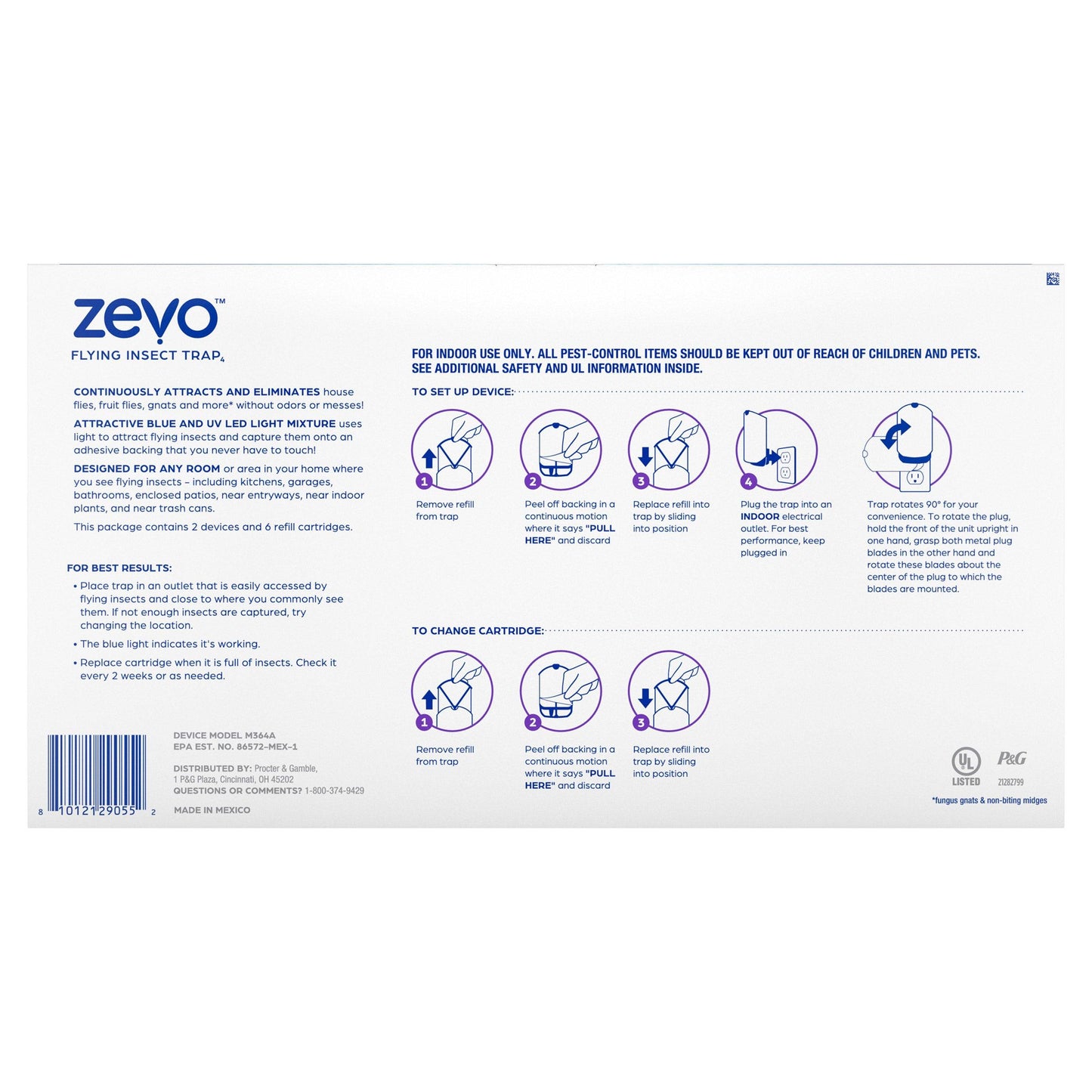 Zevo Flying Insect Trap Starter Kit, 2 Devices + 6 Refills