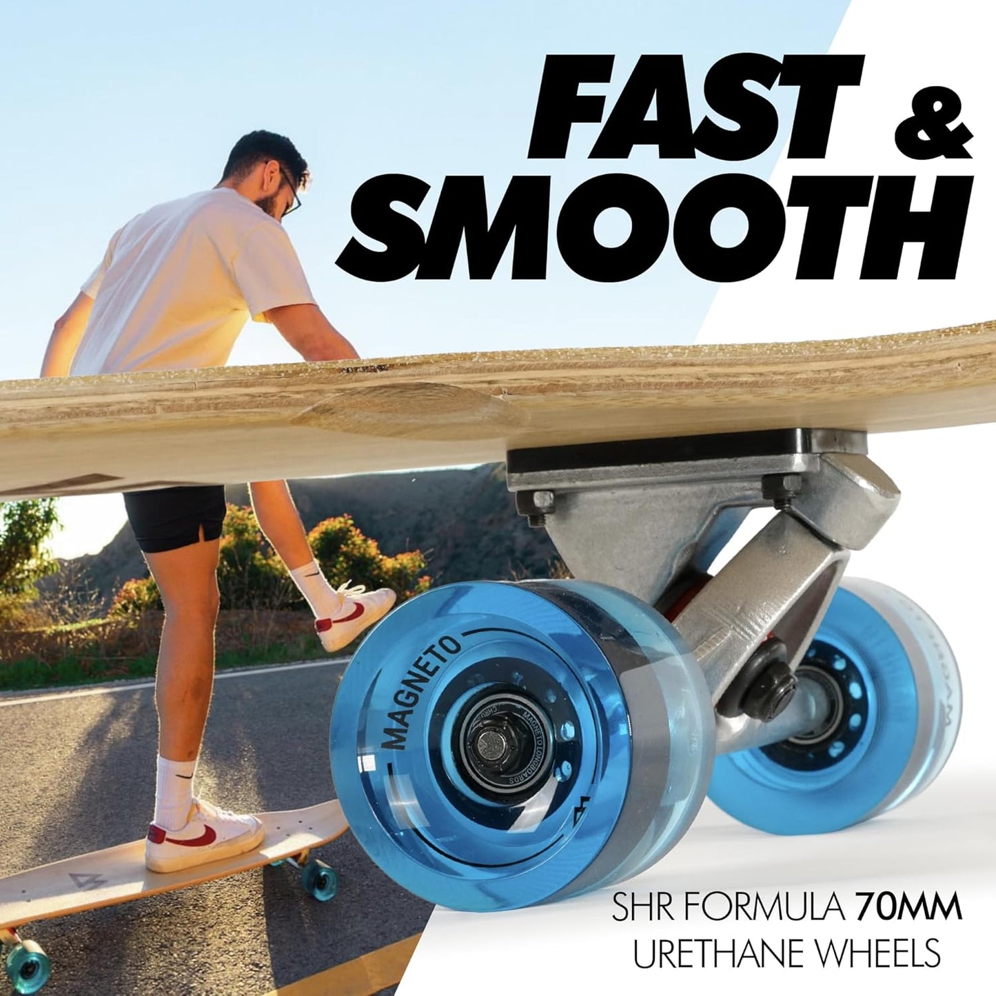 44 Inch Kicktail Cruiser Longboard Skateboard | Bamboo and Hard Maple Deck | Made for Adults, Teens, and Kids