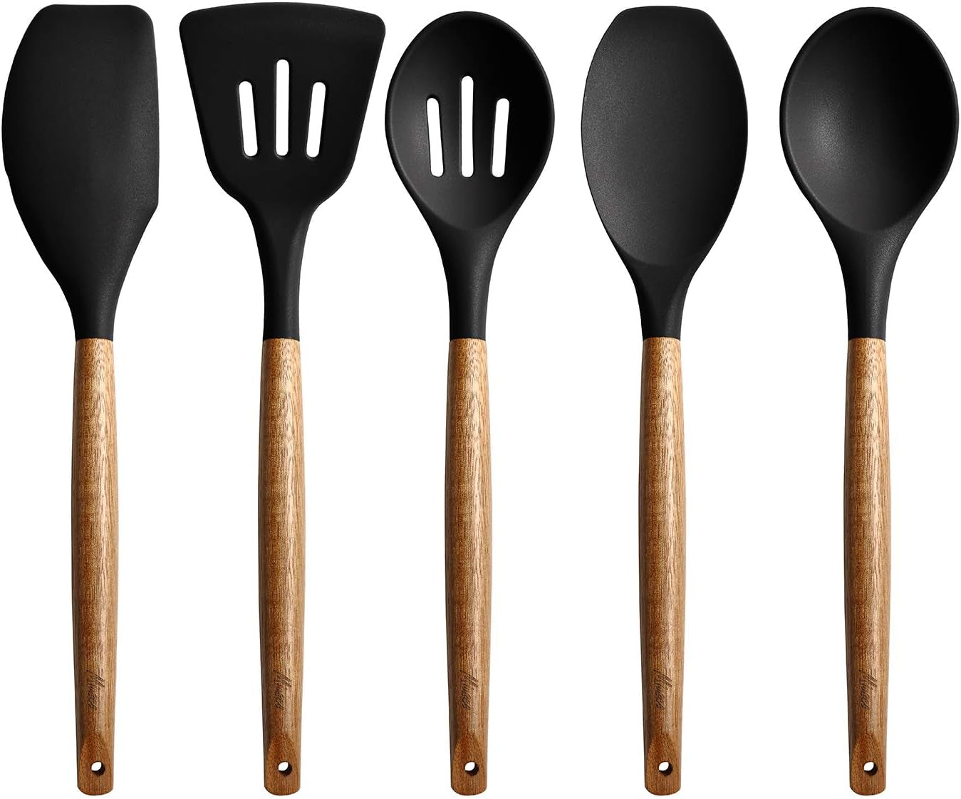 Kitchen Utensils Set, Silicone Cooking Utensils Set,Non-Stick Silicone Spatula Set with Natural Acacia Hard Wood Handle, 5 Piece, Upgraded Thickened Cookware