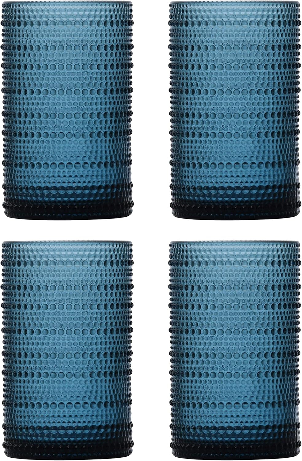 Orbetto Outdoor Hobnail Plastic Drinkware Collection, Iced Beverage Cocktail Glass 4 Pack, 13 Ounce, Cornflower Blue