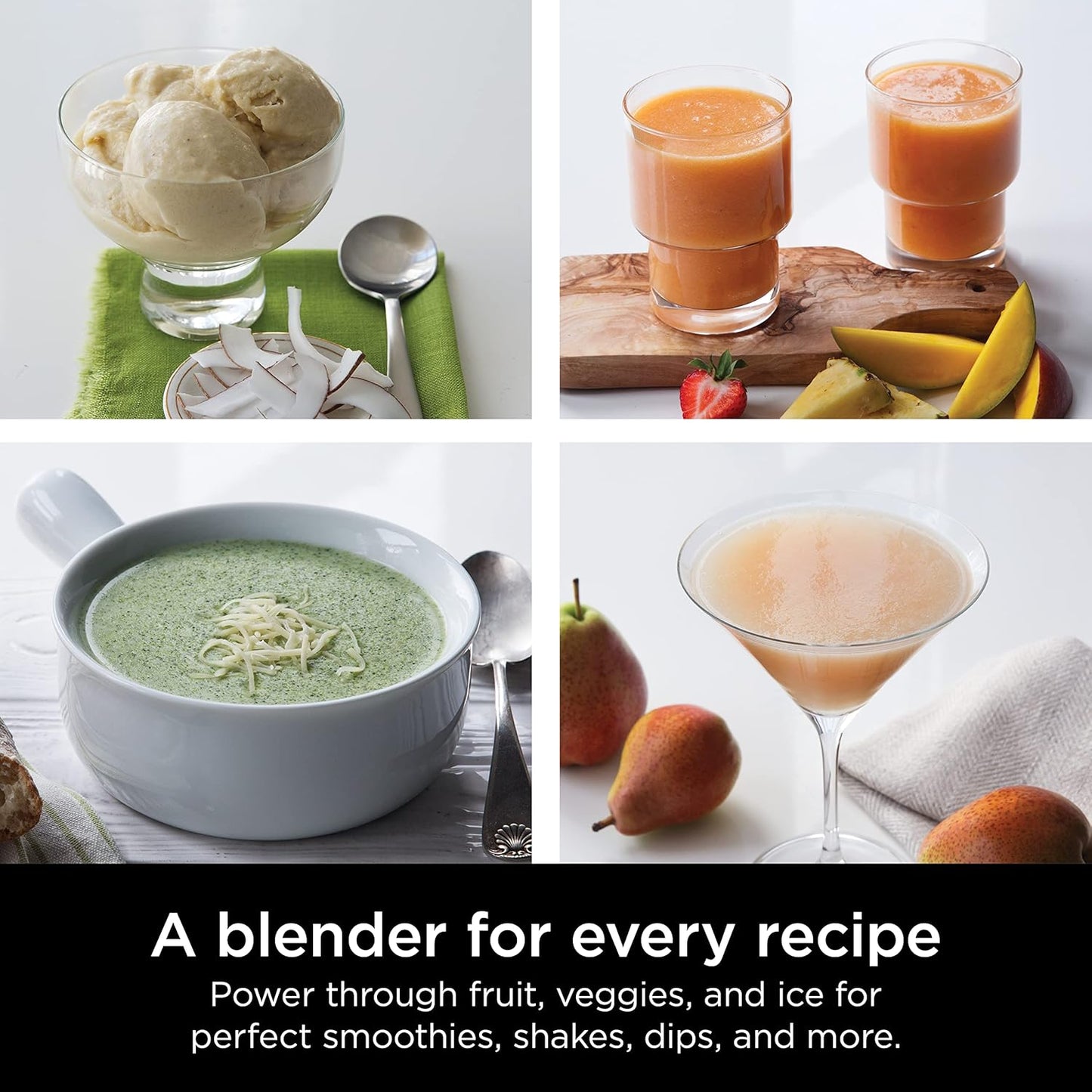 Professional Blender 1000W, Total Crushing Technology- Smoothies, Ice Crushing & Frozen Fruit, Full-Size Countertop Blender, 72-Oz. Pitcher, Black & Grey, BL610