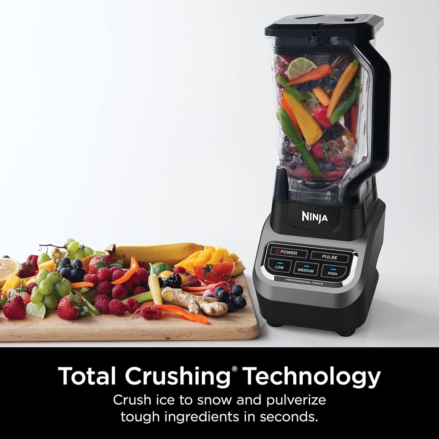 Professional Blender 1000W, Total Crushing Technology- Smoothies, Ice Crushing & Frozen Fruit, Full-Size Countertop Blender, 72-Oz. Pitcher, Black & Grey, BL610