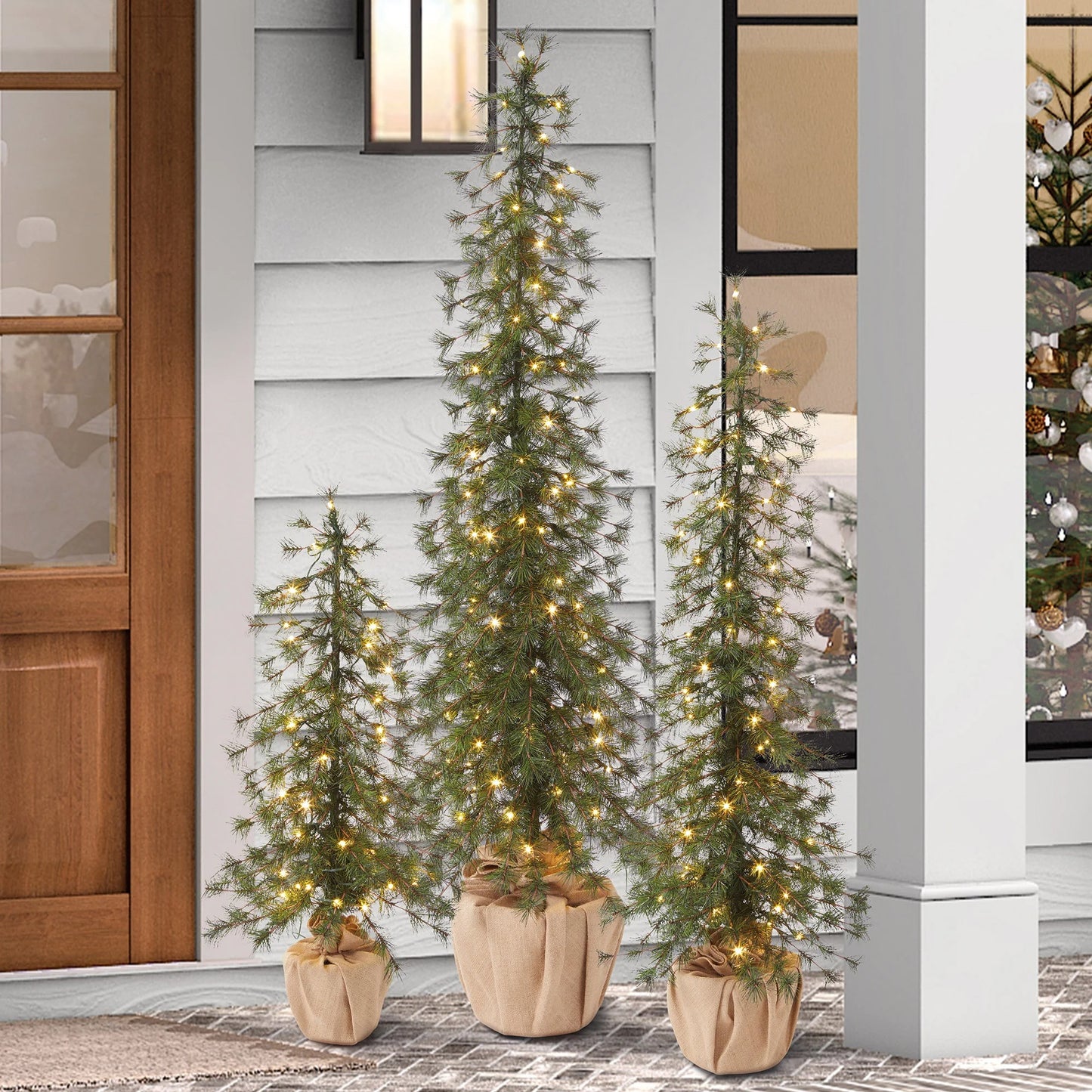 Christmas Alpine Trees with LED lights - Set of 3