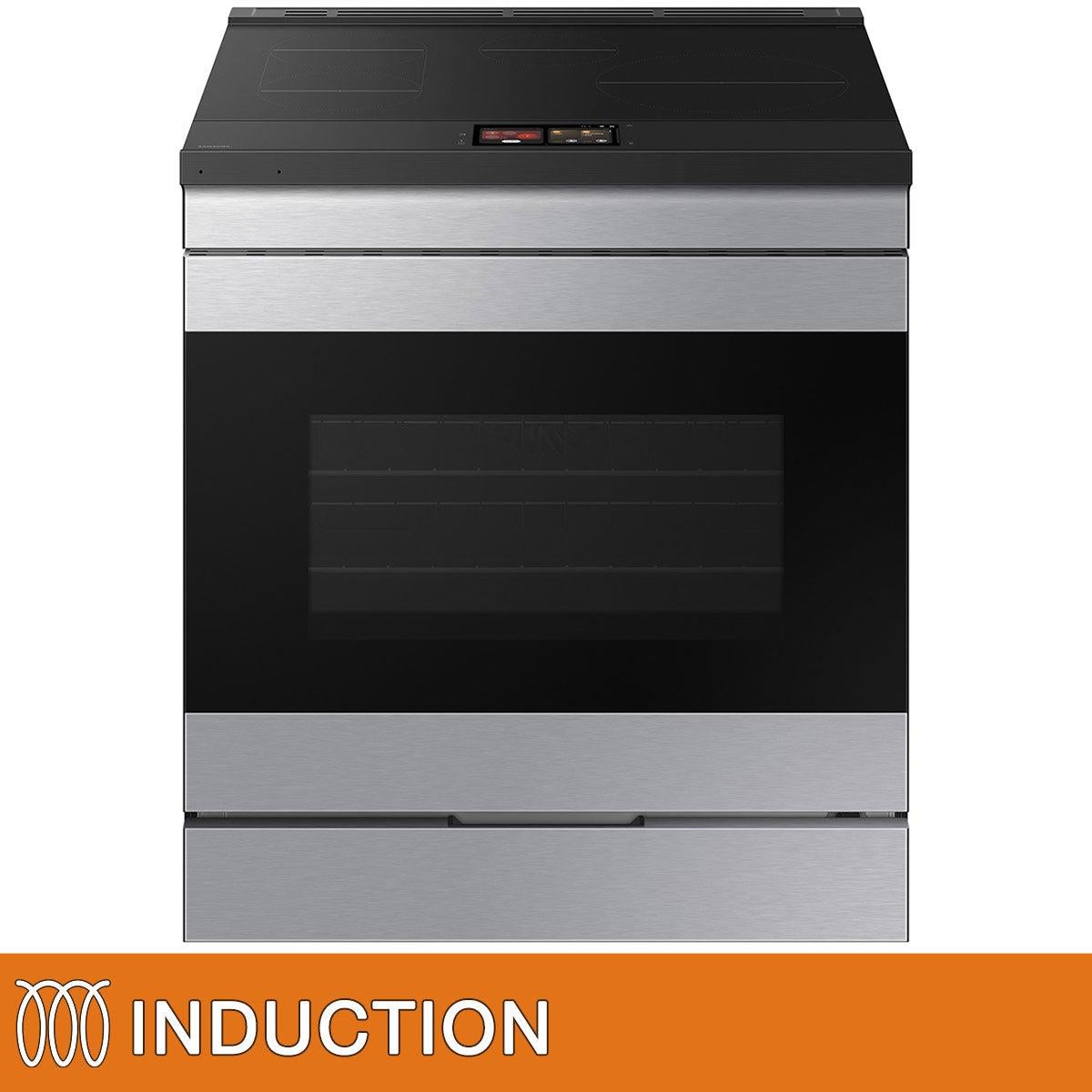 Samsung Bespoke 30" 6.3 cu. ft. 4 Burner Slide-In INDUCTION Range with 7" LCD AI Hub, Auto Open Door, and Smart Oven Camera