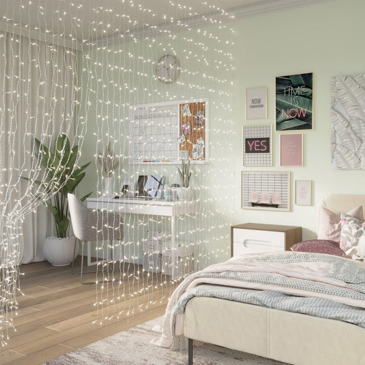 OVE Waterfall Curtain String Lights 1200 LED Bulbs with Remote Control