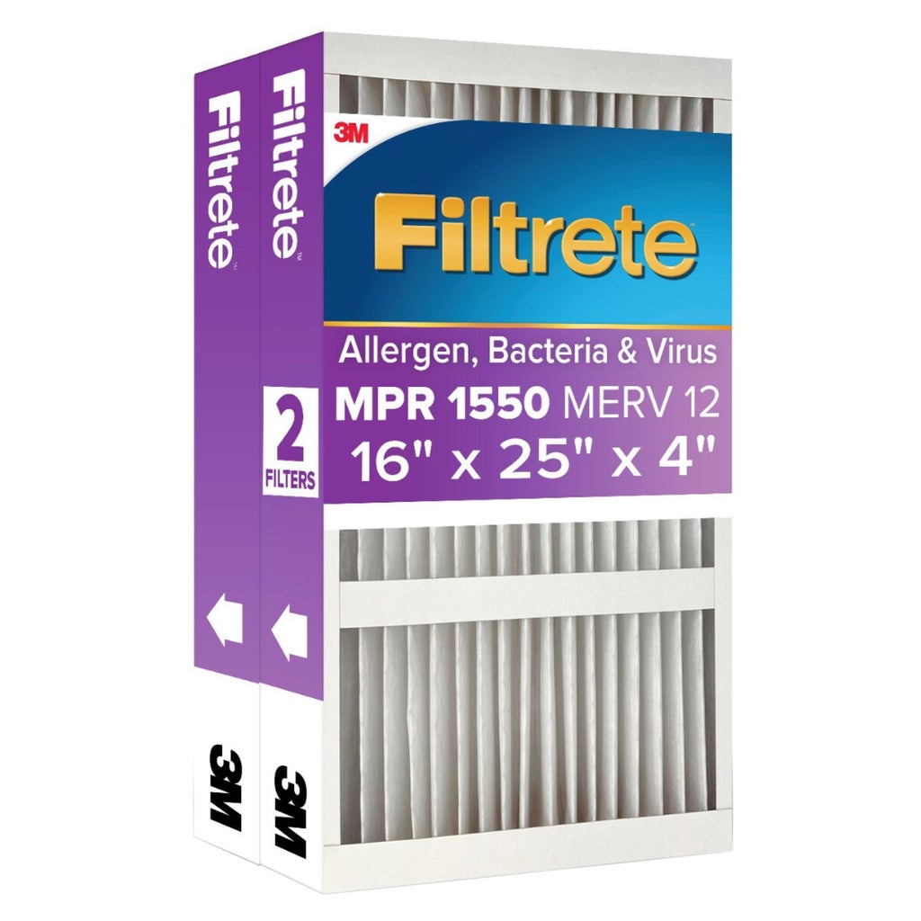 Filtrete Air Filter 4”, MPR 1550 MERV 12, Ultra Allergen, Bacteria, and Virus Deep Pleat Filter, 2-pack