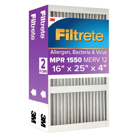Filtrete Air Filter 4”, MPR 1550 MERV 12, Ultra Allergen, Bacteria, and Virus Deep Pleat Filter, 2-pack