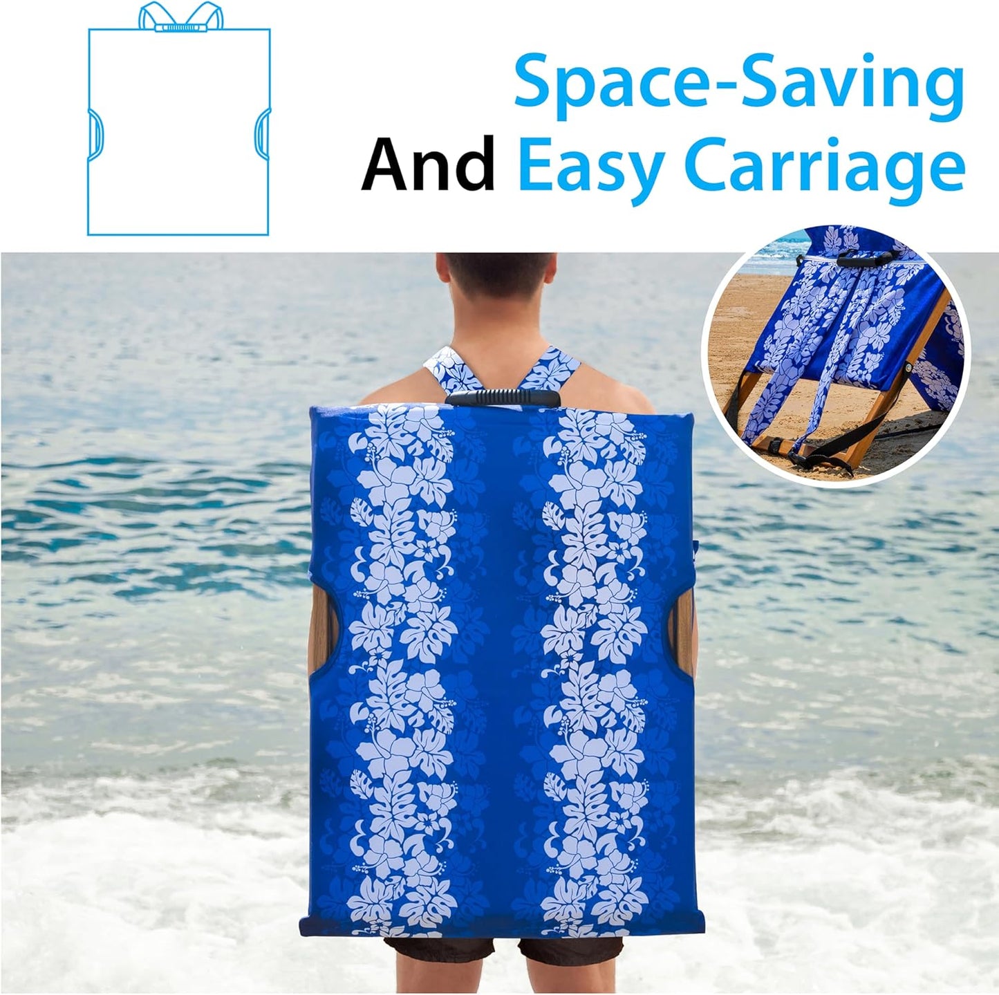 Portable Beach Mat Lounge Chair and Wooden Table – Heavy Duty Folding Lounger Backpack for Adults, Outdoor, Pool, Lawn, Patio, and Tanning, Floral Pattern