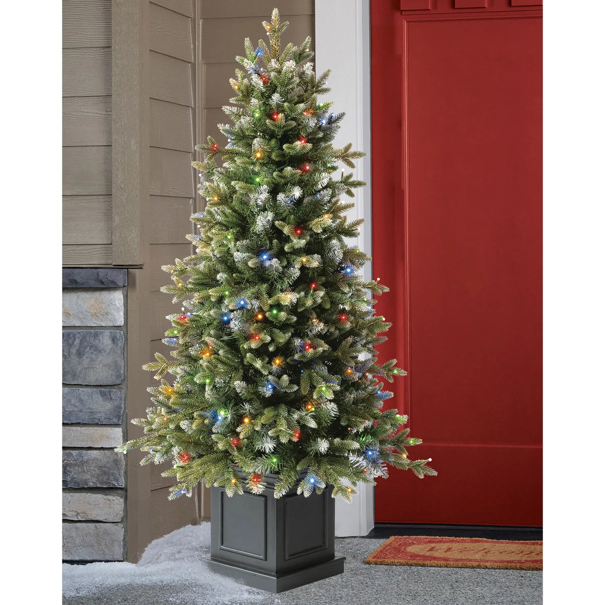 4.5 ft Pre-Lit Potted Aspen Artificial Christmas Tree, Color-Changing Radiant Micro LED Lights