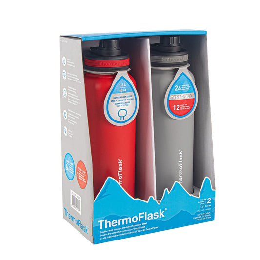 ThermoFlask 40oz Stainless Steel Water Bottle, 2-pack