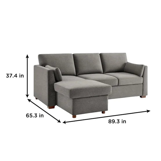 Coddle Luke Fabric Sleeper Sofa with Reversible Chaise and Storage, Gray