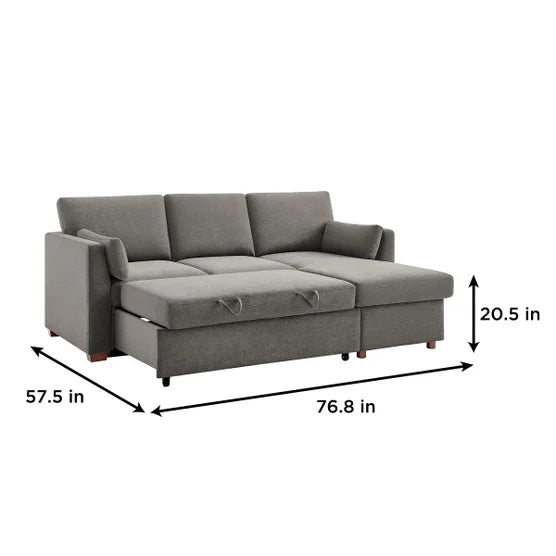 Coddle Luke Fabric Sleeper Sofa with Reversible Chaise and Storage, Gray