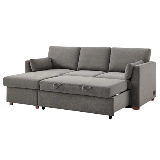 Coddle Luke Fabric Sleeper Sofa with Reversible Chaise and Storage, Gray