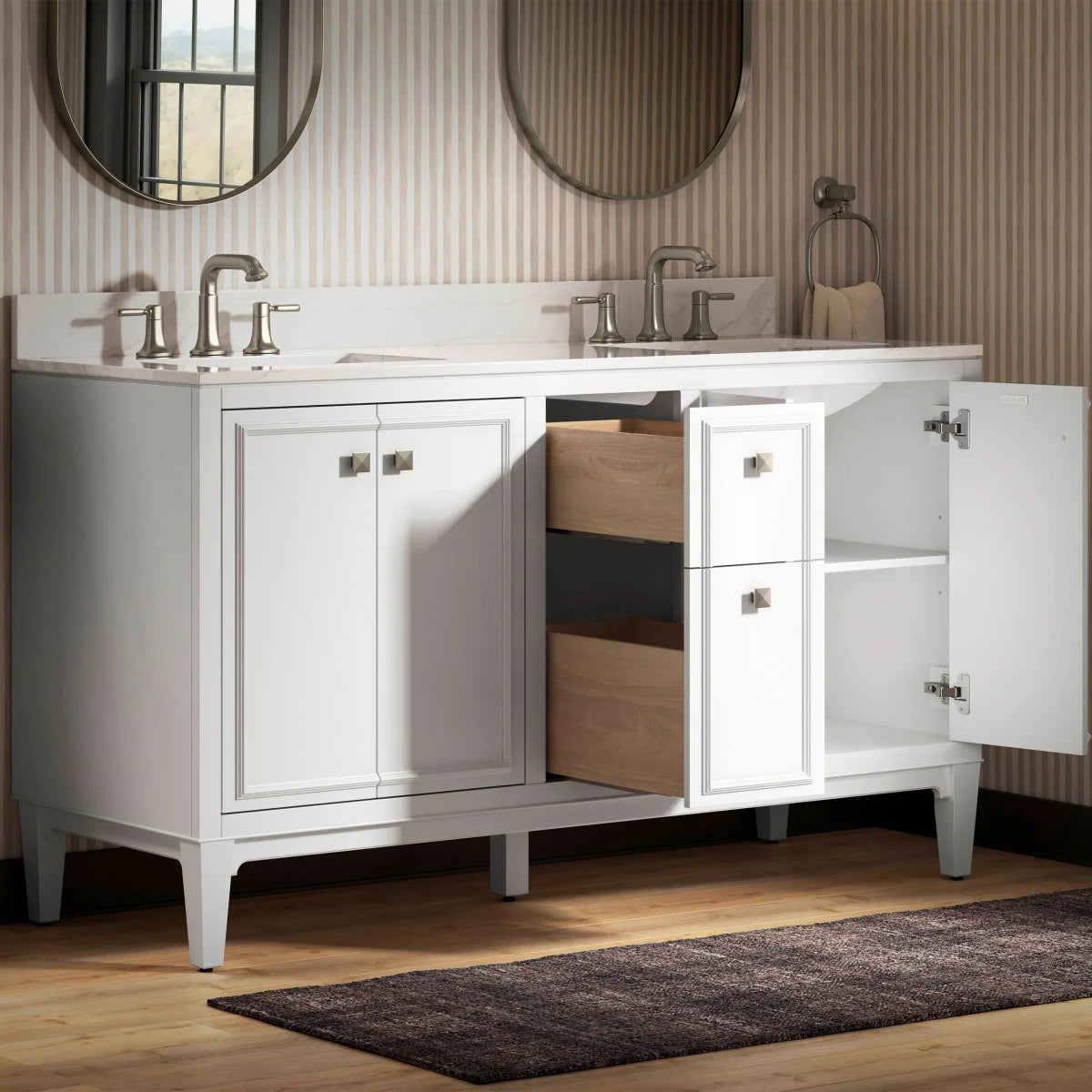 Kohler Clave 61 in. Vanity in White with Quartz Top