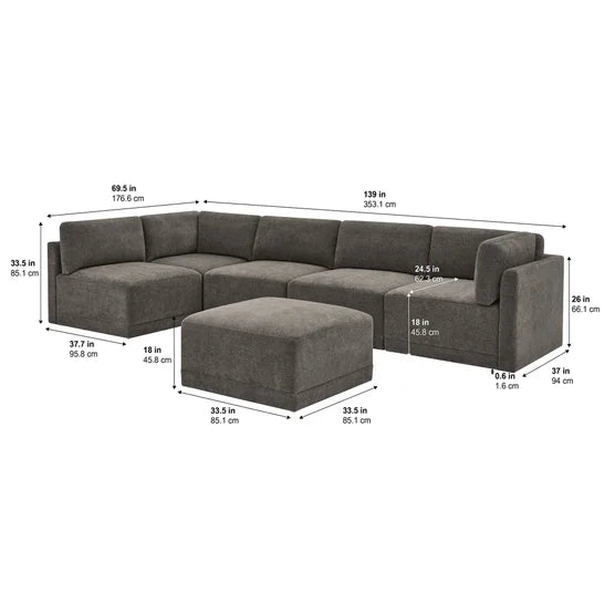 Thomasville Fallon Modular Sectional 6-piece Gray with Ottoman