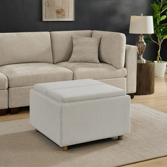 Henredon Sona Fabric Storage Ottoman with Reversible Wood Tray Tops
