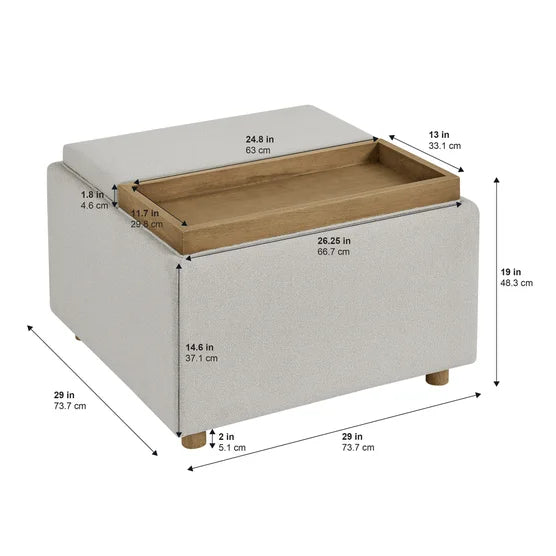 Henredon Sona Fabric Storage Ottoman with Reversible Wood Tray Tops