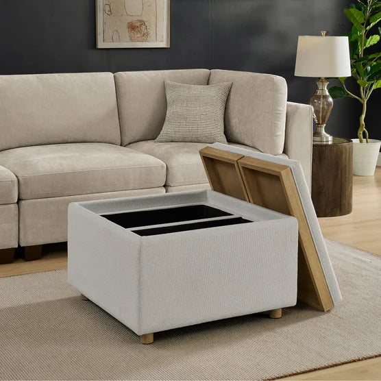 Henredon Sona Fabric Storage Ottoman with Reversible Wood Tray Tops