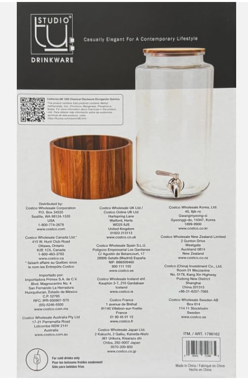 The Studio Tu Glass Drink Dispanser with acacia wood stand