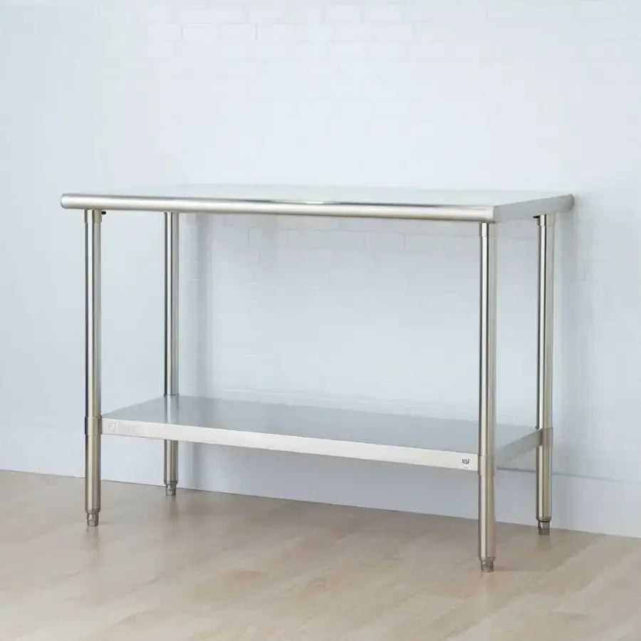TRINITY NSF Prep/Work Table with Adjustable Shelf, 48"L x 24"W x 34-36"H, Stainless Steel