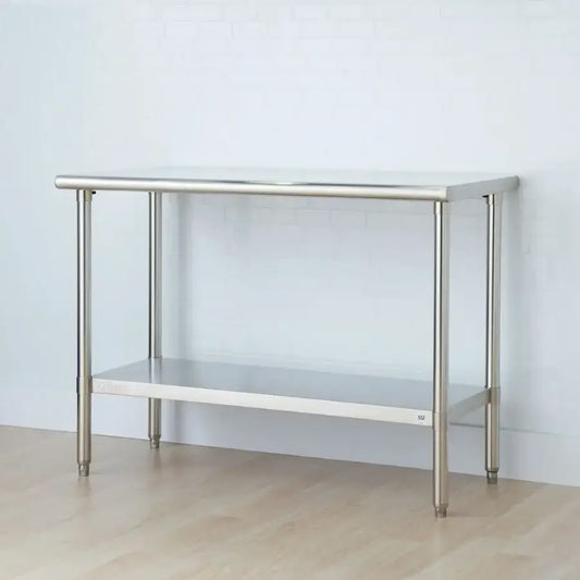 TRINITY NSF Prep/Work Table with Adjustable Shelf, 48"L x 24"W x 34-36"H, Stainless Steel