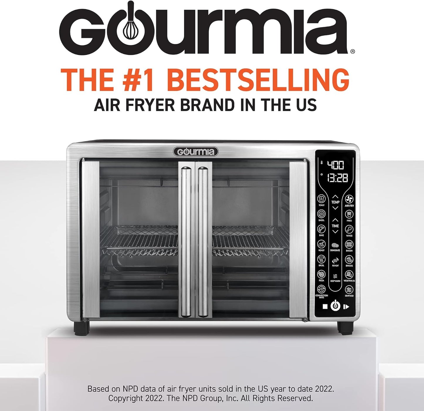 Toaster Oven Air Fryer Combo 17 Cooking Presets 1700W French Door Digital Air Fryer Oven 24L Capacity Accessories, Convection Rack, Baking Pan Tray Recipe Book Gtf7655,Large,Stainless Steel