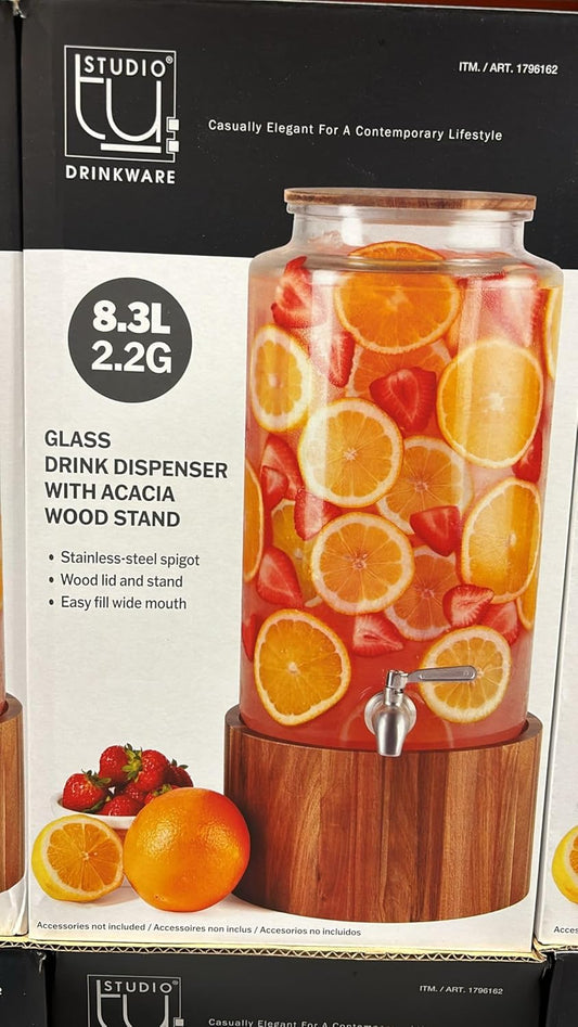 The Studio Tu Glass Drink Dispanser with acacia wood stand