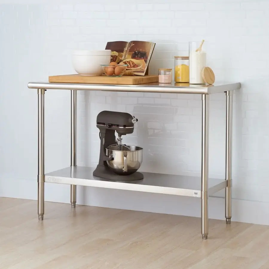 TRINITY NSF Prep/Work Table with Adjustable Shelf, 48"L x 24"W x 34-36"H, Stainless Steel