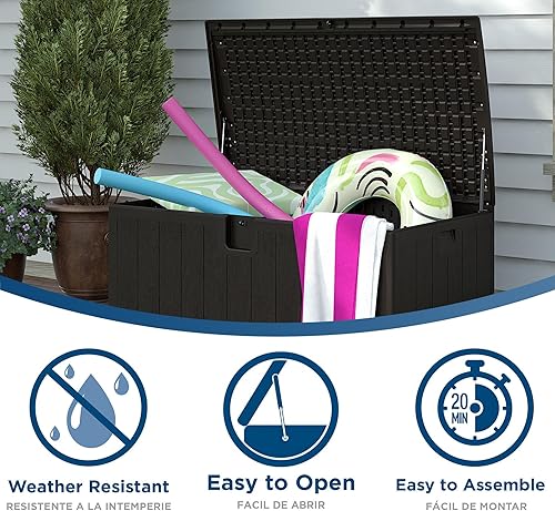 Cosco 130 Gallon Durable Resin Deck Box with Gas Shocks and Adjustable Divider