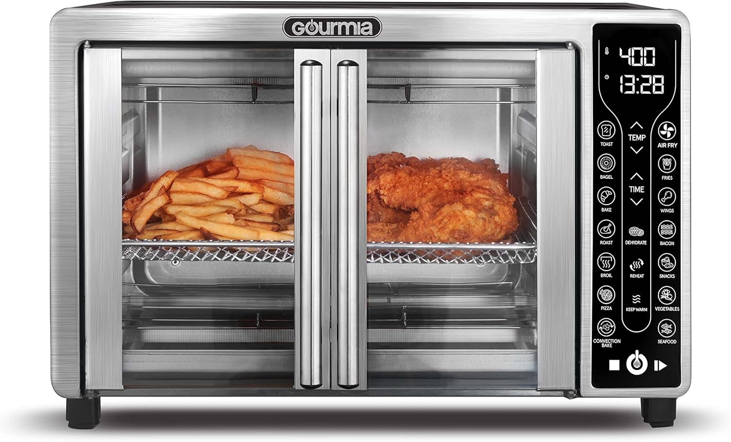 Toaster Oven Air Fryer Combo 17 Cooking Presets 1700W French Door Digital Air Fryer Oven 24L Capacity Accessories, Convection Rack, Baking Pan Tray Recipe Book Gtf7655,Large,Stainless Steel