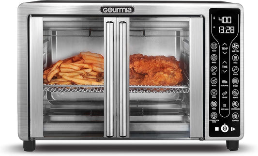 Toaster Oven Air Fryer Combo 17 Cooking Presets 1700W French Door Digital Air Fryer Oven 24L Capacity Accessories, Convection Rack, Baking Pan Tray Recipe Book Gtf7655,Large,Stainless Steel