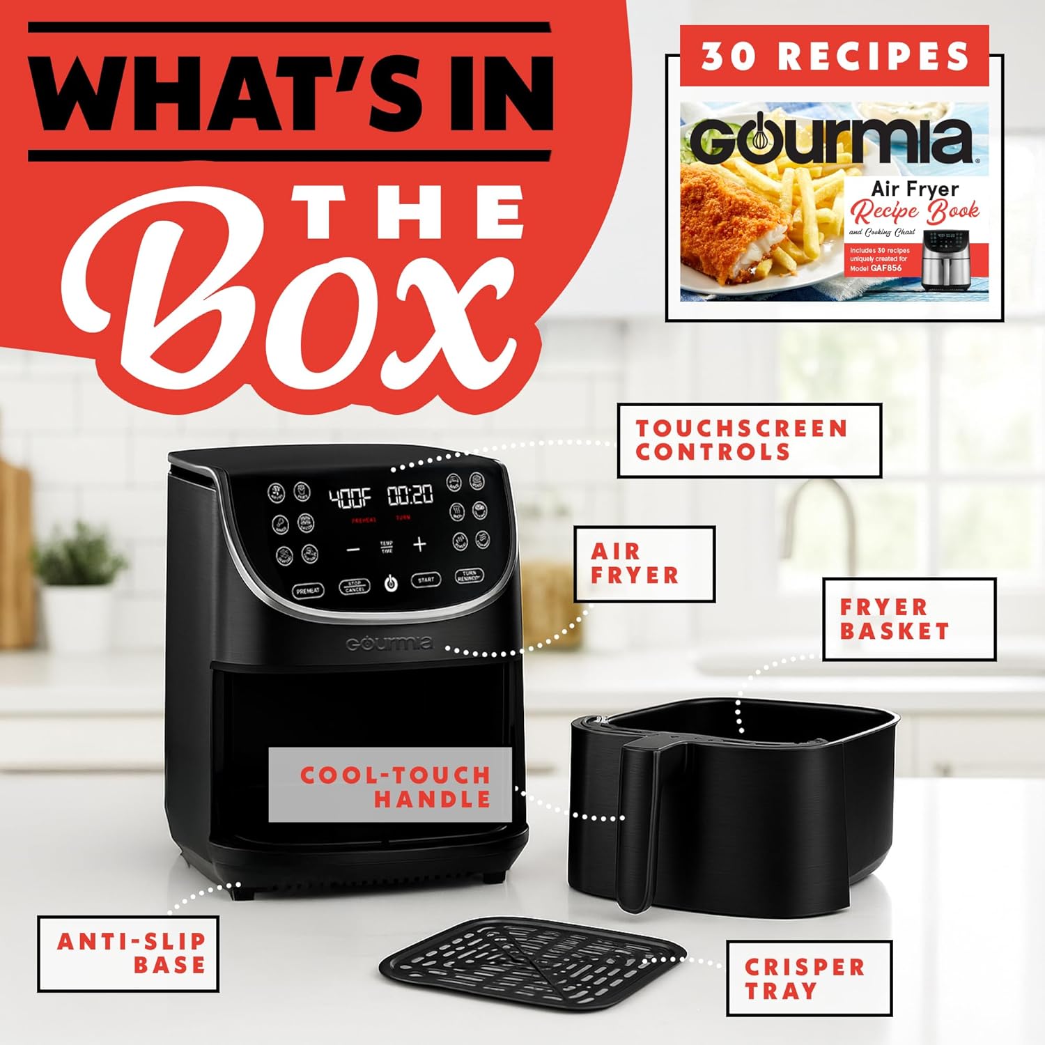 Air Fryer Oven Digital Display 7 Quart Large Airfryer Cooker 12 Touch Cooking Presets, XL Air Fryer Basket 1700W Power Multifunction GAF716 Black and Stainless Steel Accents FRY FORCE 360°