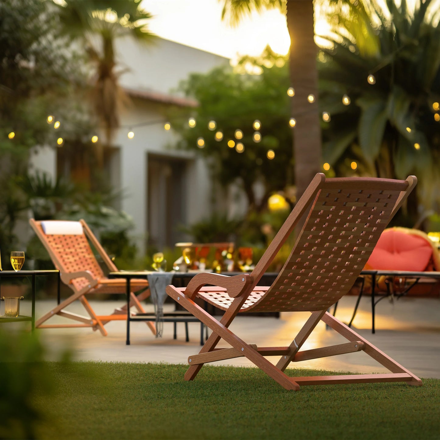 Eucalyptus Swing Lounger 2-pack with Side Table