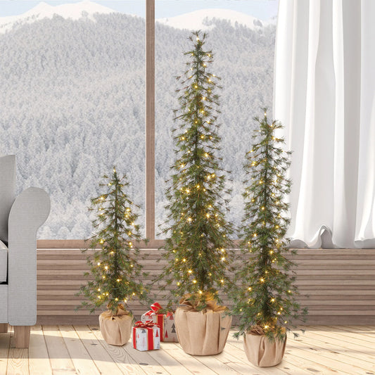 Christmas Alpine Trees with LED lights - Set of 3
