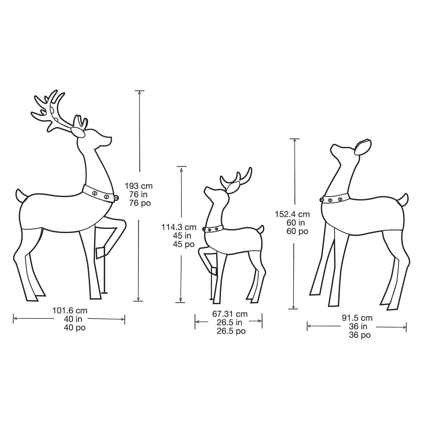 Set of 3 LED Deer Family