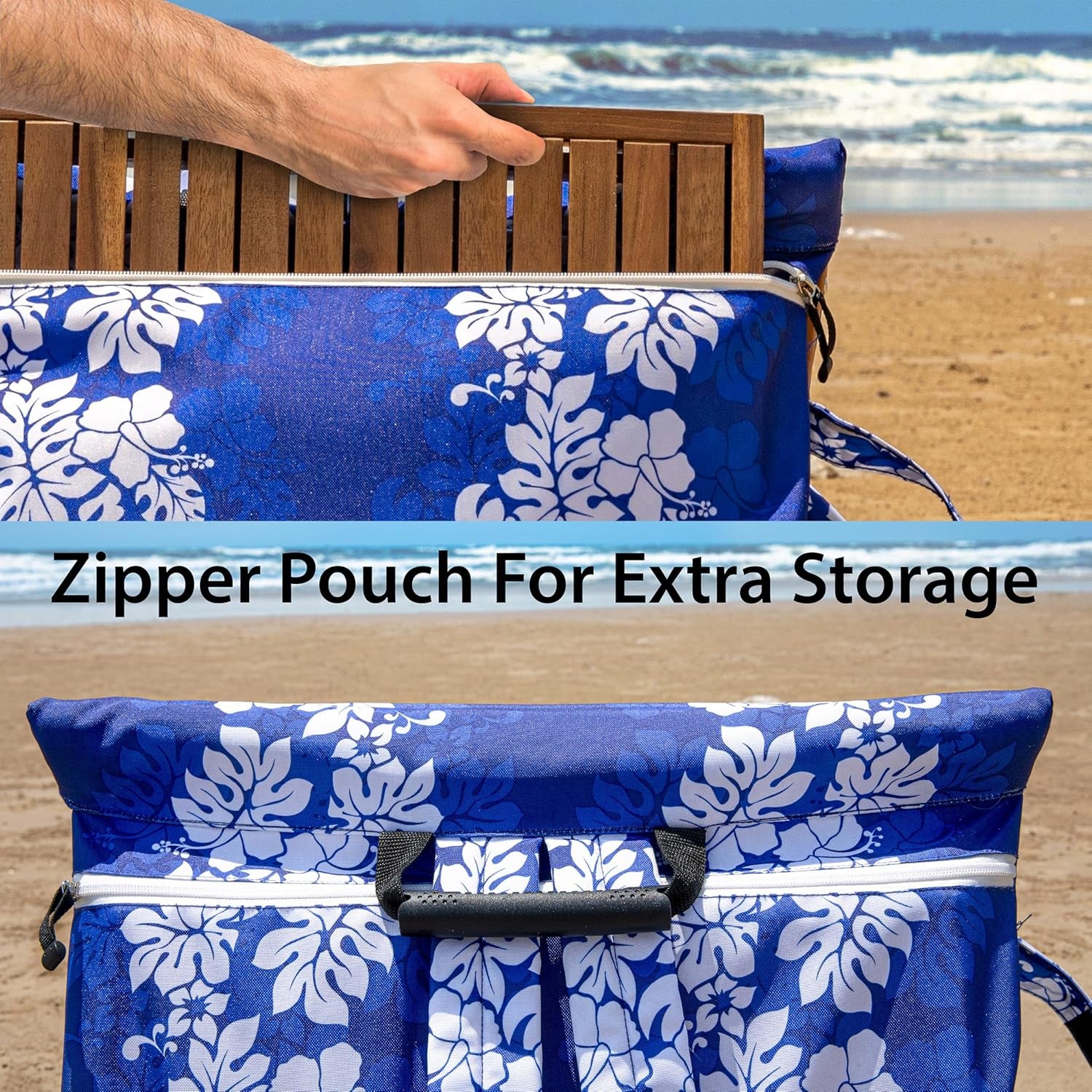 Portable Beach Mat Lounge Chair and Wooden Table – Heavy Duty Folding Lounger Backpack for Adults, Outdoor, Pool, Lawn, Patio, and Tanning, Floral Pattern