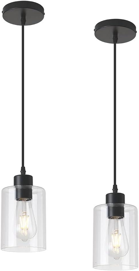 Modern Black Farmhouse Clear Glass Cylinder Pendant Light Fixture