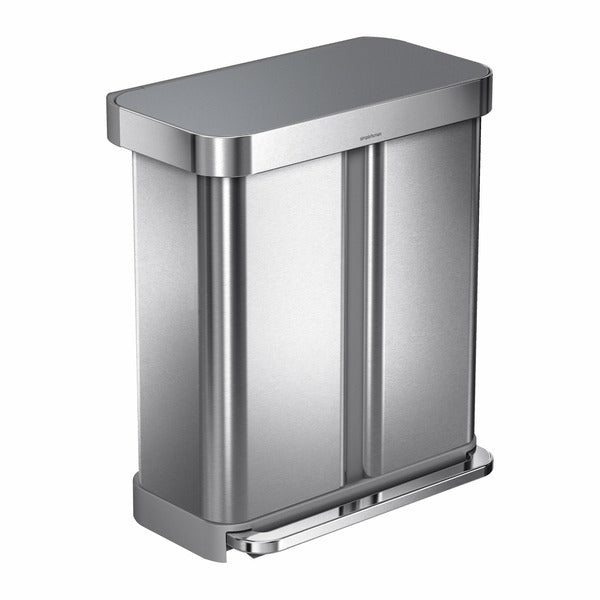 simplehuman 58L Dual Compartment Step Can with Plastic Lid, Stainless Steel