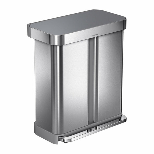 simplehuman 58L Dual Compartment Step Can with Plastic Lid, Stainless Steel
